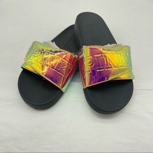 S Victoria’s Secret PINK Crossover Metallic Slides SMALL Women's Shoe 5 - 6 NWT